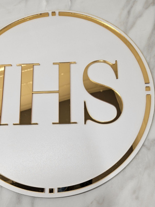 Tarcza tabliczka okrągła z napisem IHS | Na komunię
