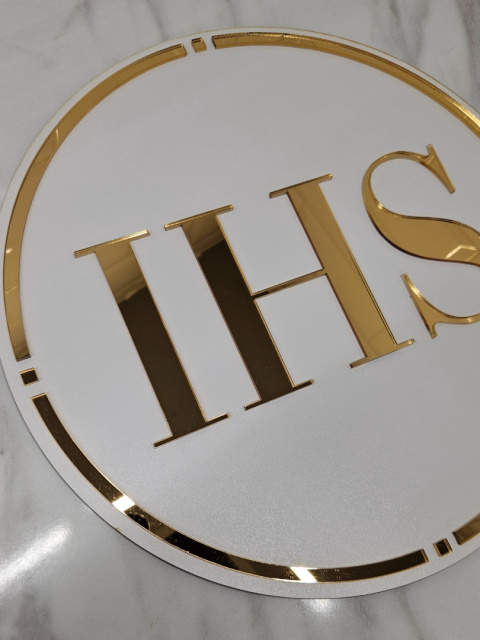 Tarcza tabliczka okrągła z napisem IHS | Na komunię Tarcza tabliczka okrągła z napisem IHS | Na komunię