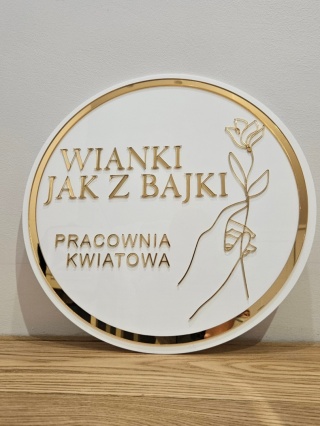 Okrągły szyld tablica z logo z plexi na ścianę | KONFIGURATOR