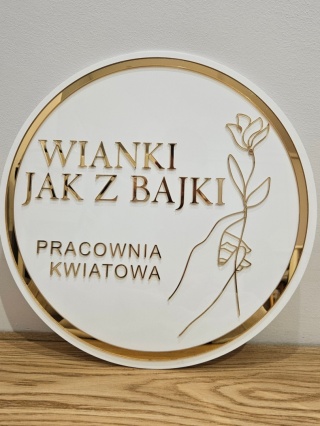 Okrągły szyld tablica z logo z plexi na ścianę | KONFIGURATOR