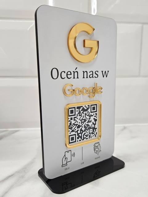 Prezenter stand stojak na recepcję z kodem QR i NFC - Oceń nas w Google | KONFIGURATOR Prezenter stand stojak na recepcję z kodem QR i NFC - Oceń nas w Google | KONFIGURATOR