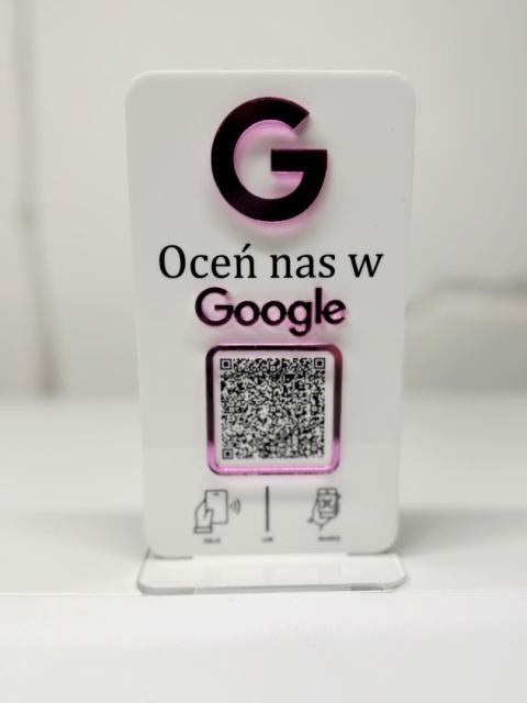 Prezenter stand stojak na recepcję z kodem QR i NFC - Oceń nas w Google | KONFIGURATOR