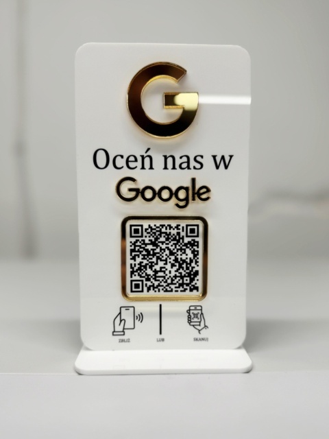 Prezenter stand stojak na recepcję z kodem QR i NFC - Oceń nas w Google | KONFIGURATOR