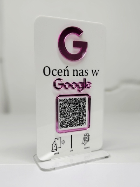 Prezenter stand stojak na recepcję z kodem QR i NFC - Oceń nas w Google | KONFIGURATOR
