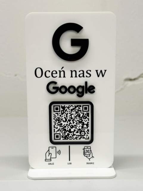 Czarny prezenter stand stojak na recepcję z kodem QR i NFC - Oceń nas w Google | KONFIGURATOR