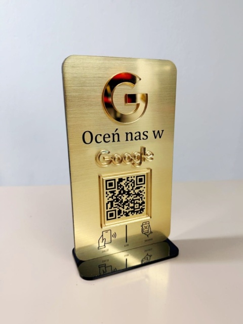 Czarny prezenter stand stojak na recepcję z kodem QR i NFC - Oceń nas w Google | KONFIGURATOR