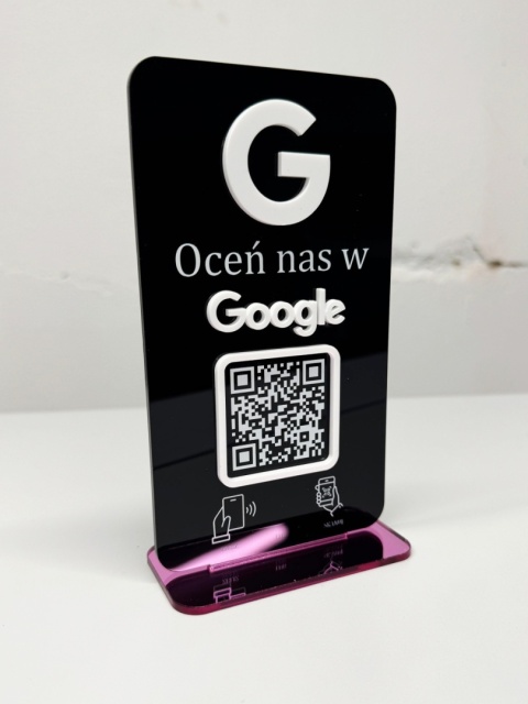 Złoty prezenter stand stojak na recepcję z kodem QR i NFC - Oceń nas w Google | KONFIGURATOR