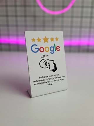 Prezenter stand stojak tabliczka z kodem QR i NFC - Google | KONFIGURATOR