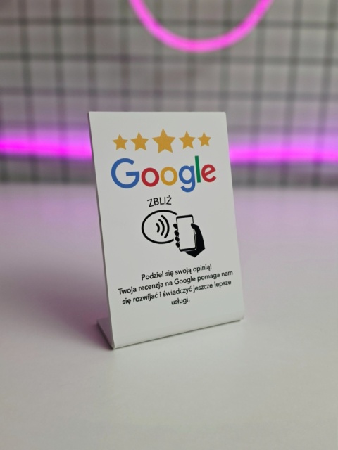 Prezenter stand stojak tabliczka z kodem QR i NFC - Google | KONFIGURATOR