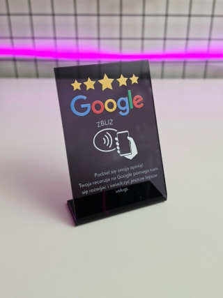 Prezenter stand stojak tabliczka z kodem QR i NFC - Google | KONFIGURATOR