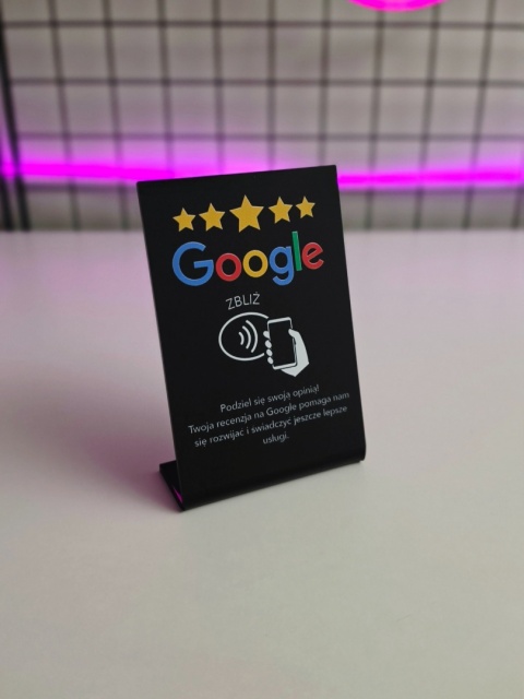 Prezenter stand stojak tabliczka z kodem QR i NFC - Google | KONFIGURATOR