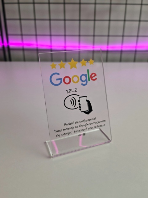 Prezenter stand stojak tabliczka z kodem QR i NFC - Google | KONFIGURATOR