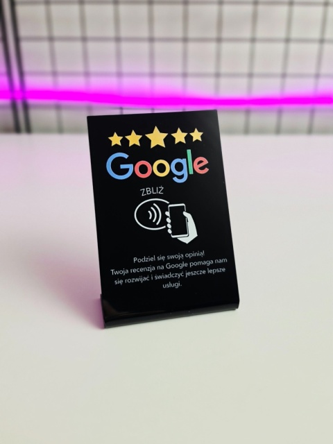 Prezenter stand stojak tabliczka z kodem QR i NFC - Google | KONFIGURATOR