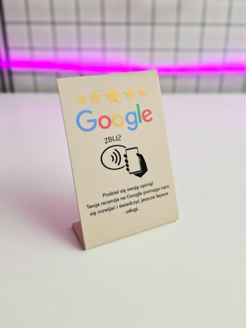 Prezenter stand stojak tabliczka z kodem QR i NFC - Google | KONFIGURATOR